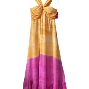Yellow to Pink Ombre Maxi Dress